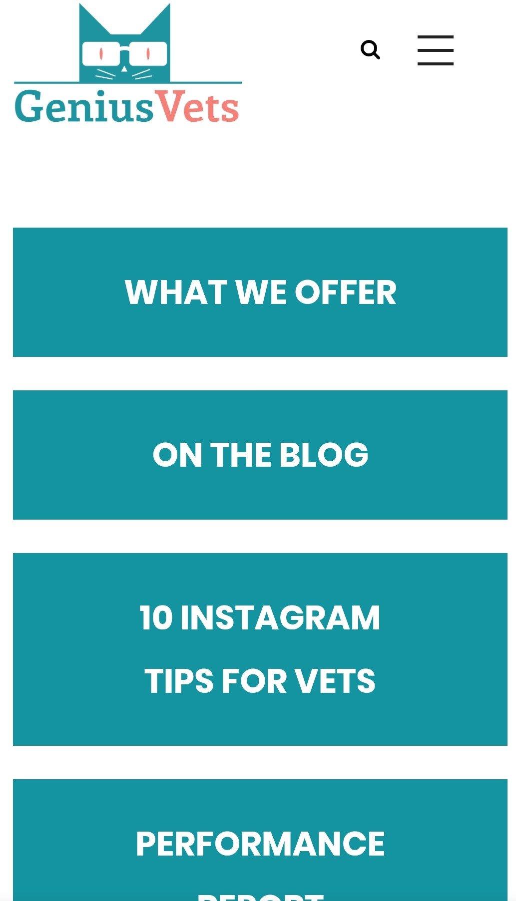 Screenshot of GeniusVet's Instagram landing page