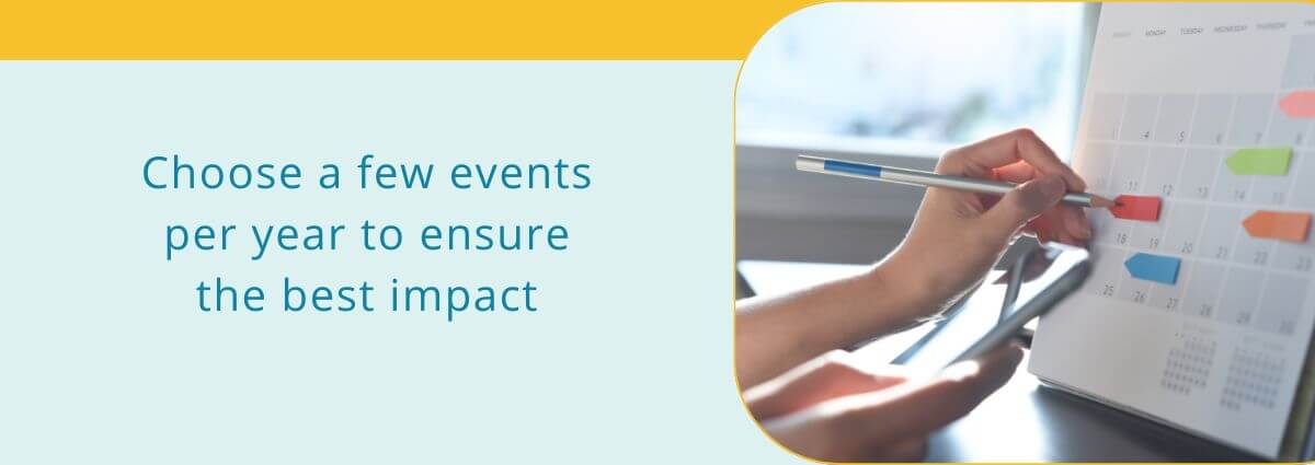 Choose a few events per year to ensure the best impact