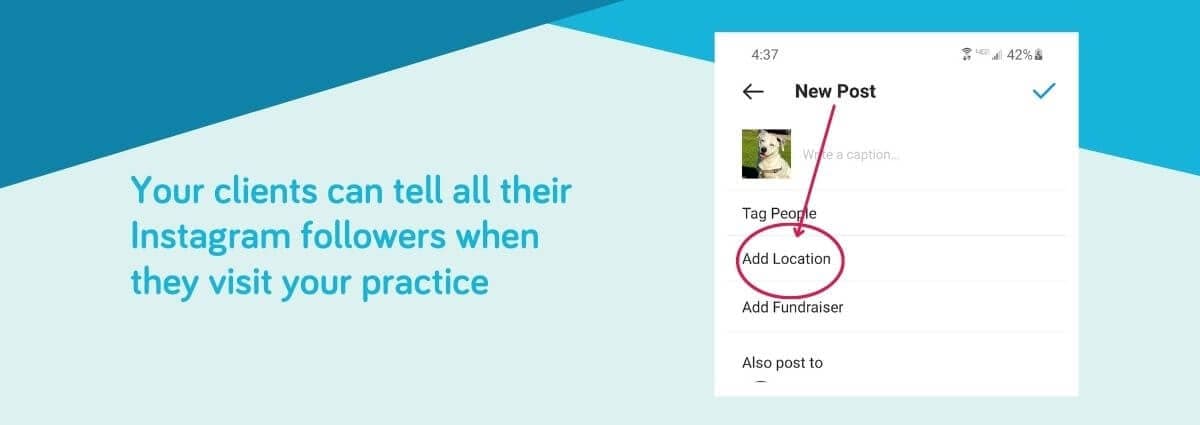 Screenshot of where to add location to an Instagram post