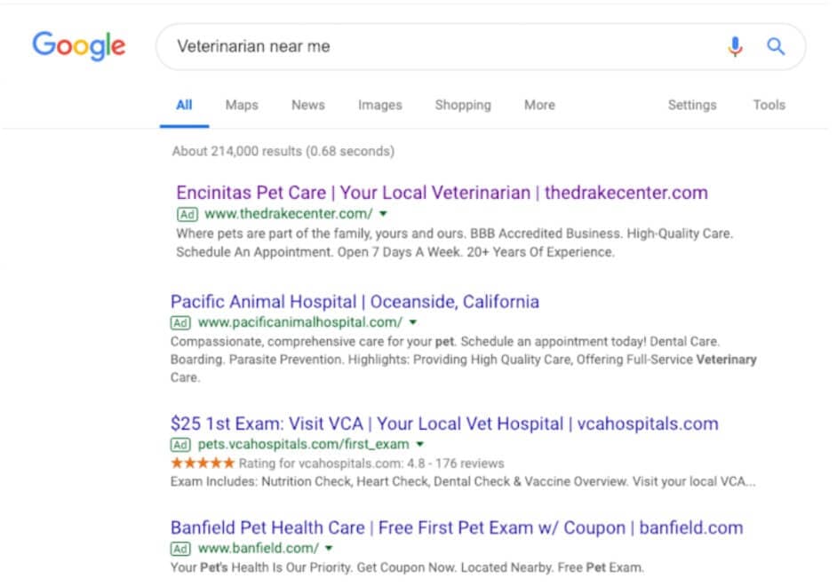 PPC Search Ads for Veterinarians