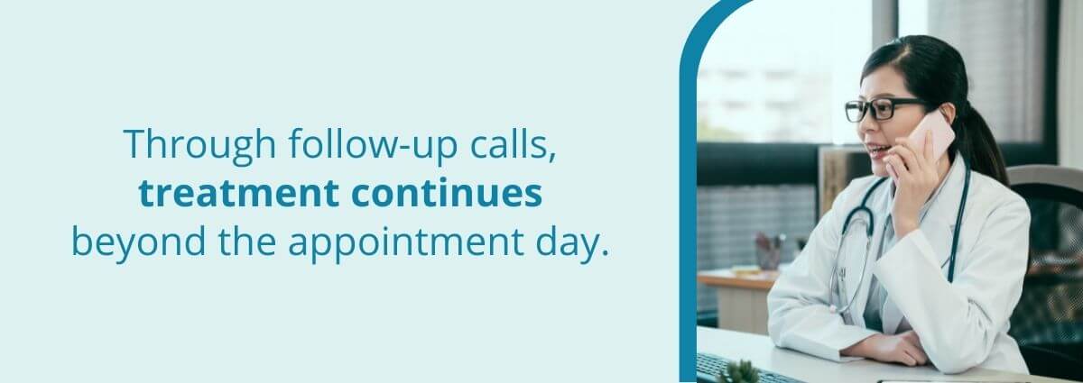 Though follow-up calls, treatment continues beyond the appintment day. 