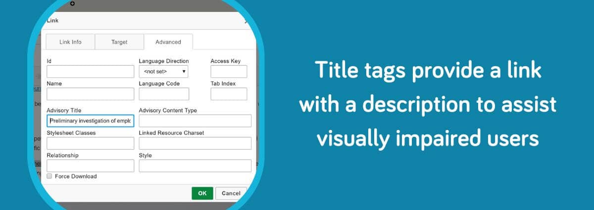 Title tags provide a link with a description to assist visually impaired users