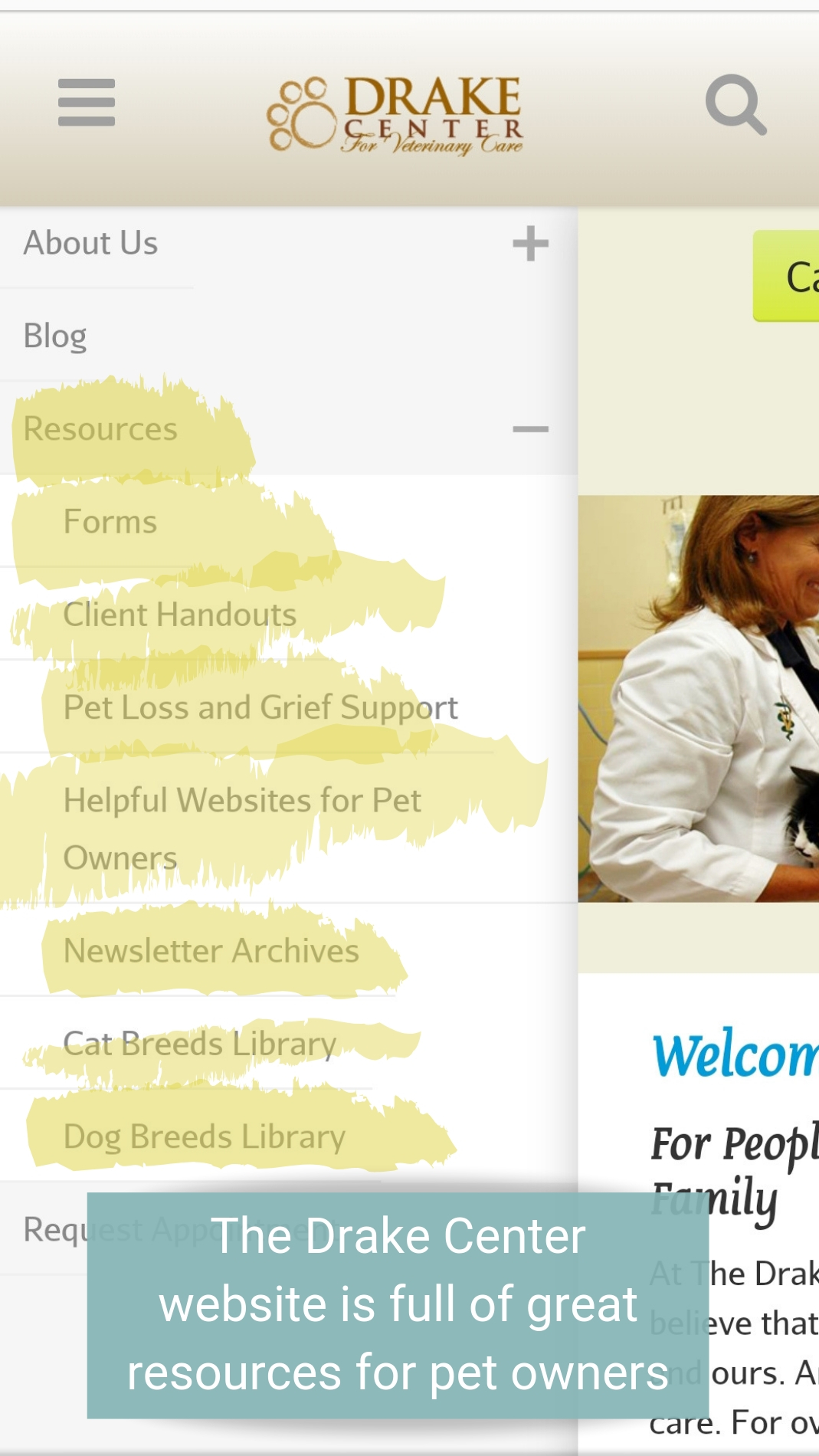 Screenshot of The Drake Center's website resources