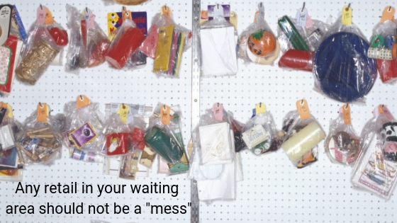 Photo of a jumbled pet supply retail shelf